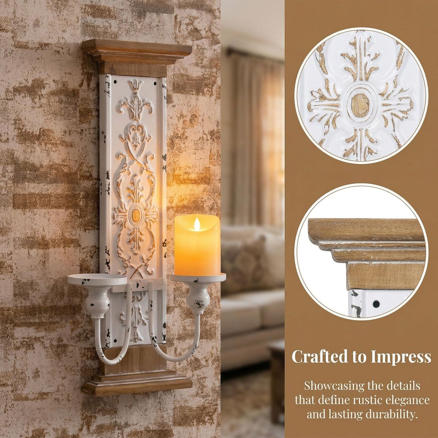 AIM & GGKK Large Wall Candle Sconce Holder,Set of 2 Wall Mounted Candle Holder for Home,Living Room, Dining Room,Rustic Farmhouse Boho Decorations