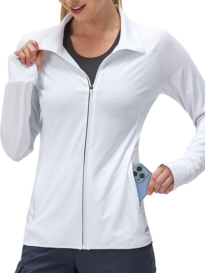 Women's UPF 50+ UV Sun Protection Clothing Long Sleeve Athletic Hiking Shirts Lightweight SPF Zip Up Outdoor Jacket
