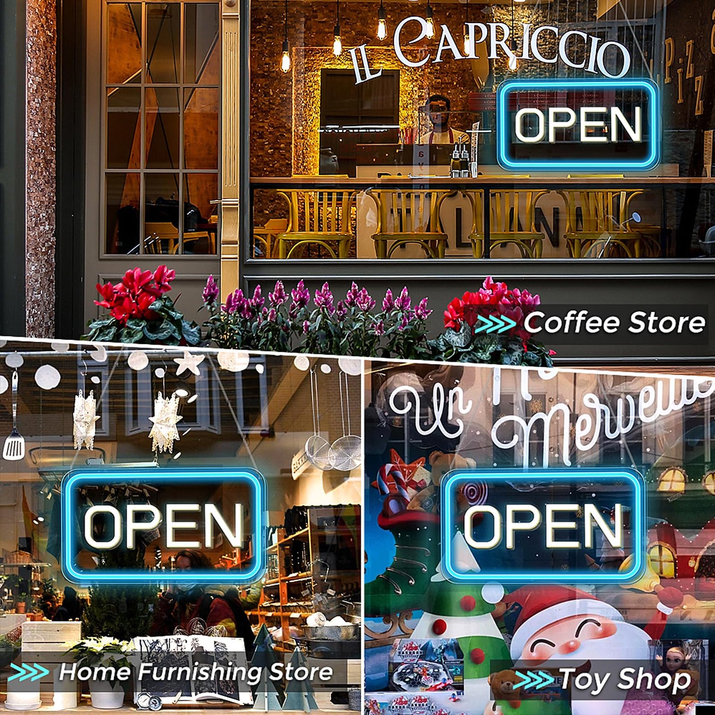 ROLANCHE Open Signs for Business Window, 16"x 9" Neon Open Sign, Bright COB Chip LED Open Sign with ON/OFF Switch & USB Plug, Ice Blue & White Open Light Up Sign for Wall, Shop, Hotel, Horizontal