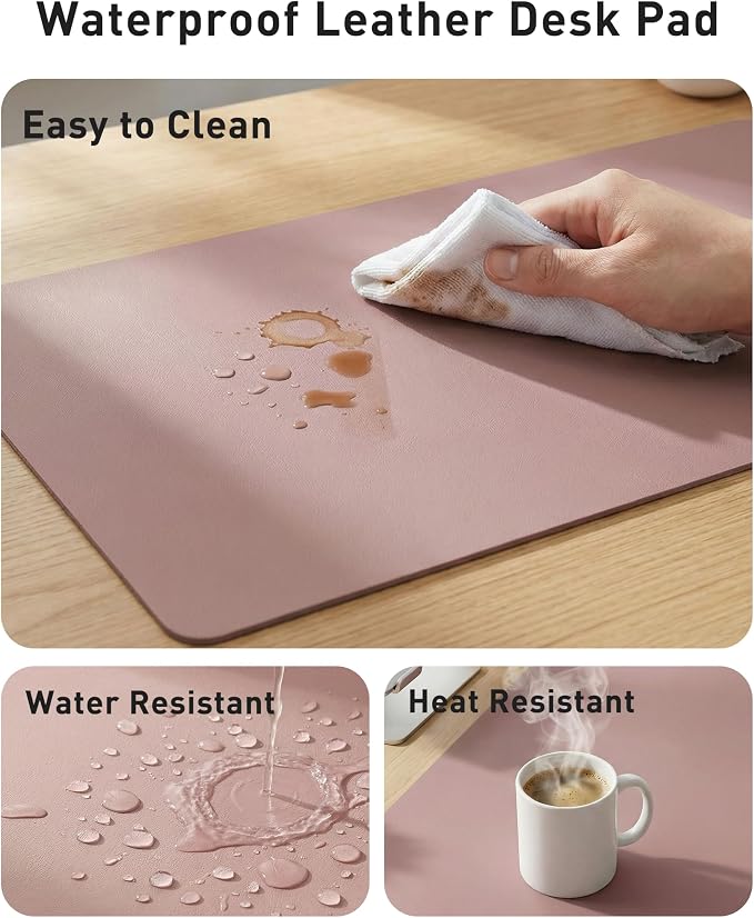 Aothia Faux Leather Desk Mat - Large Mouse Pad, Non-Slip PU Leather Blotter, Waterproof Writing Surface for Office and Home (Dark Pink, 40" x 24")