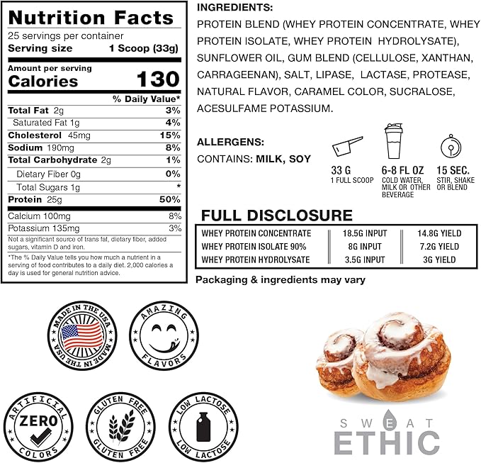 Whey'd Protein Powder, 25 G Whey Protein Blend with Concentrate, Isolate & Hydrolysate, Low Lactose & Digestive Enzymes for Easy Mixing & Smooth Texture, Cinnamon Roll Flavor, 25 Servings