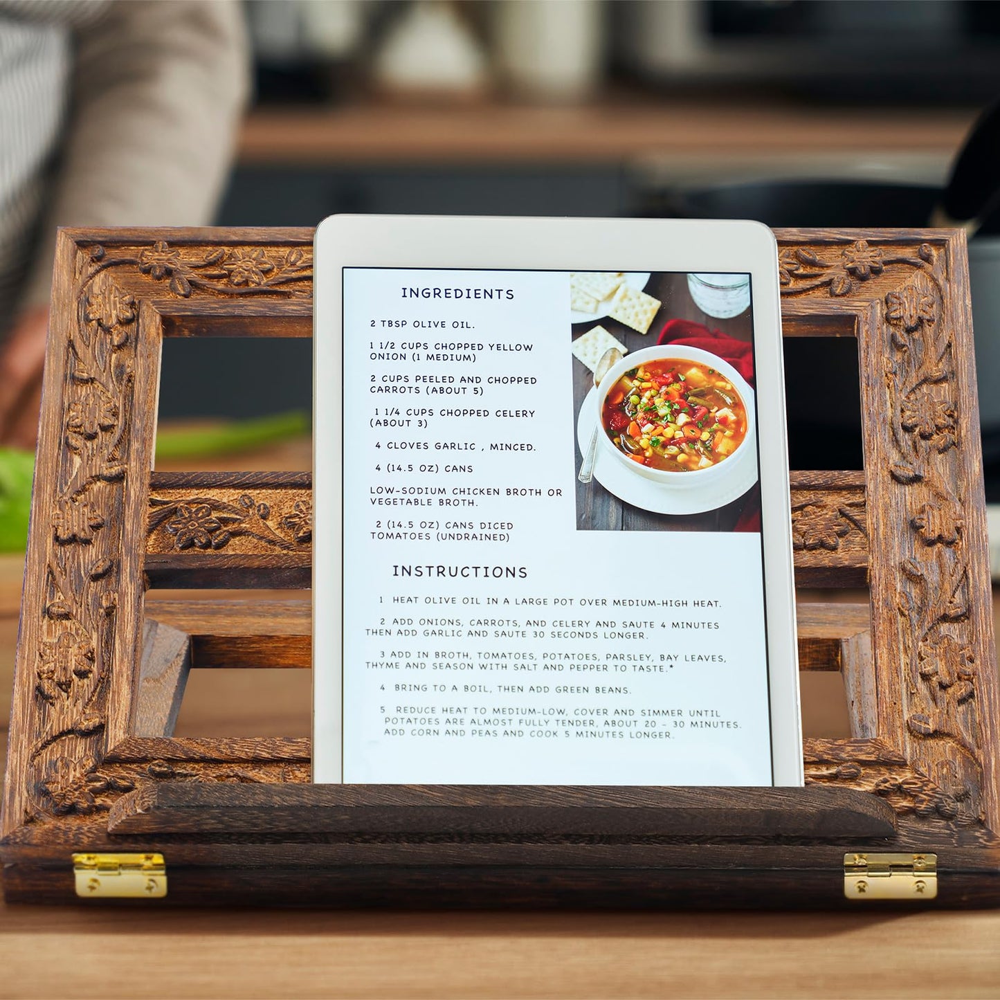DoubleFill Adjustable Wooden Bible Stand Carved Bible Holder Missal Stand Book Display for Reading Folding Religious Prayer Wooden Holy Book Holder 12.99 x 10.04 Inches(Dark Brown)