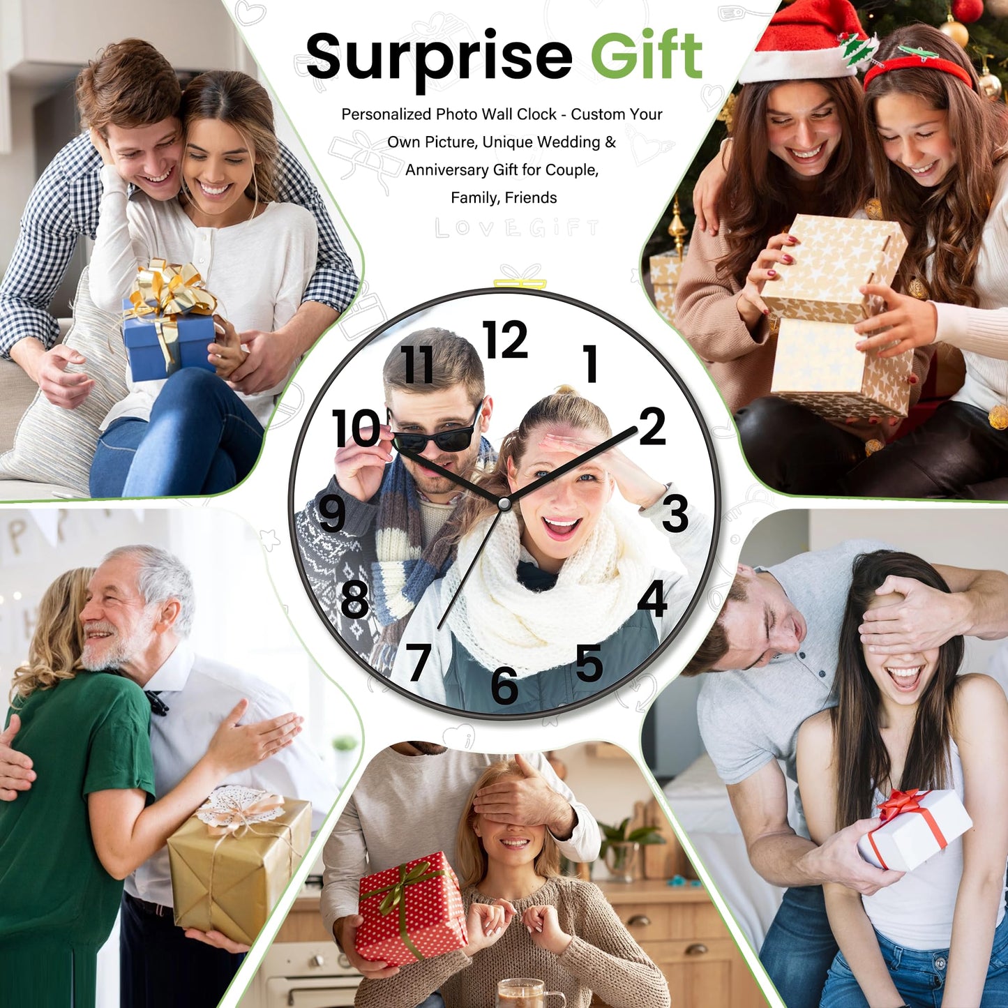 Gloryage Custom Wall Clock with Picture and Text - Personalised Round Hanging Clocks, Silent Non-Ticking Analog Classic Wall Decor for Home Office, Unique Photo Gifts for Birthday Anniversary (Black)
