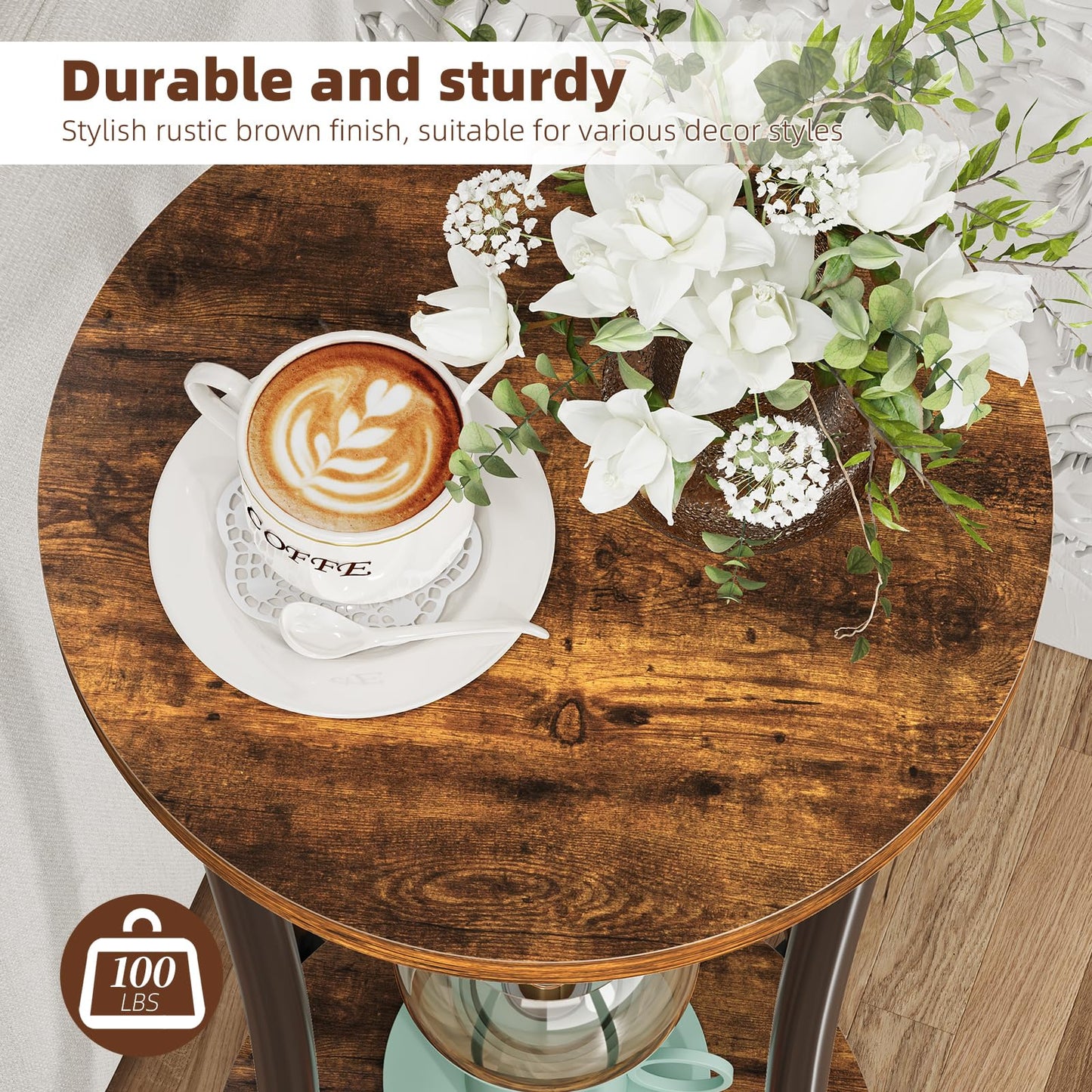 Ekisemio 2-Pack Plant Stand Indoor Outdoor, 2-Tier Round Flower Pot Holder with Rustic Brown Finish, Corner Plant Shelf for Balcony, Garden, Patio or Living Room