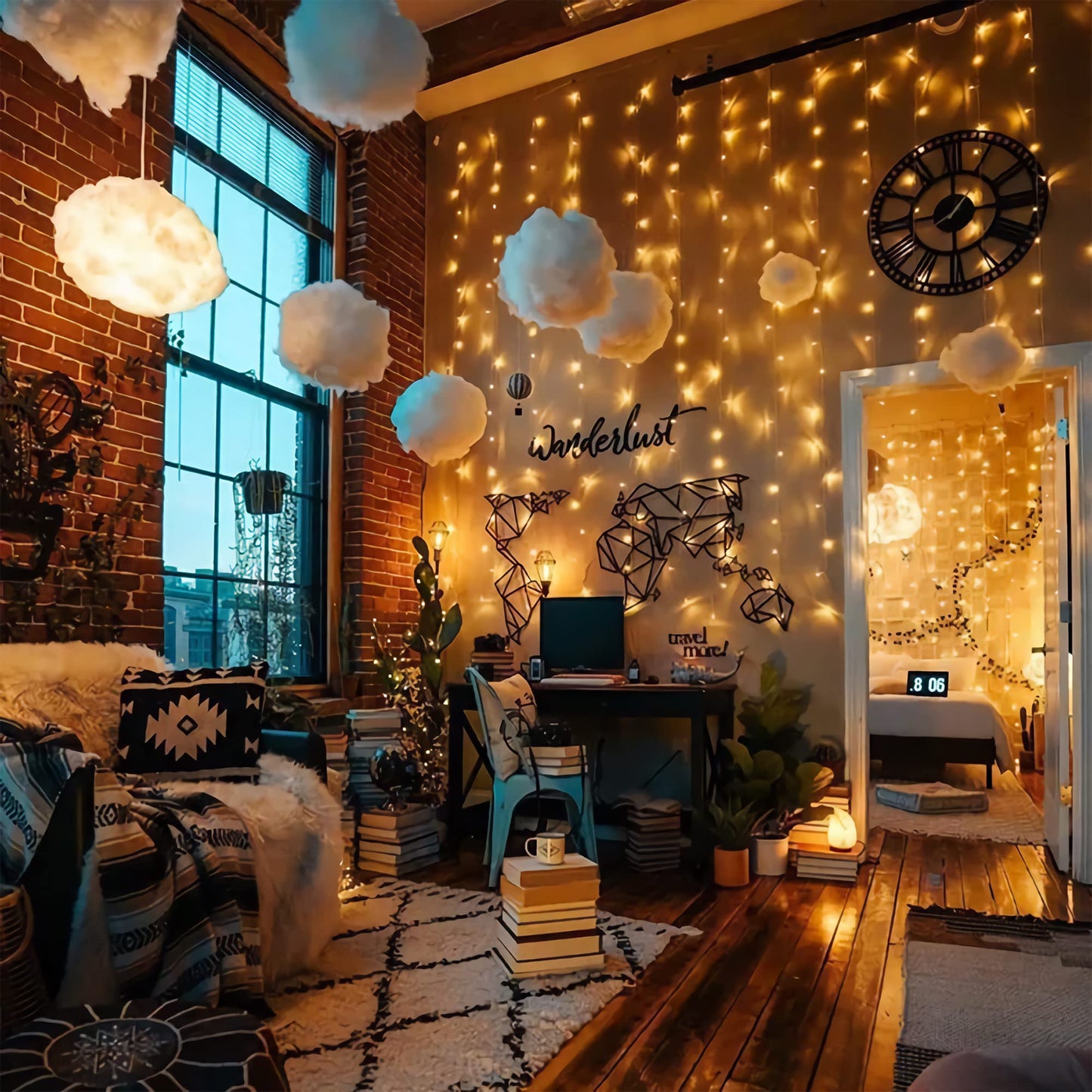 poripori 300 LED Curtain String Lights, Twinkle Fairy Lights for Bedroom with 8 Lighting Modes, USB Christmas Lights for Party Home Bedroom Indoor Wall Room Decor (Warm White)