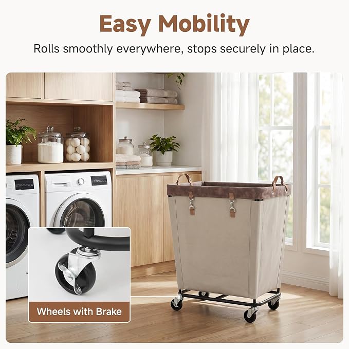 StorageWorks 210L Laundry Basket with Wheels, Extra Large Rolling Hampers for Clothing Organizer, Dirty Clothes Basket for Hotel, Home, Closet, Dorm, Light Khaki