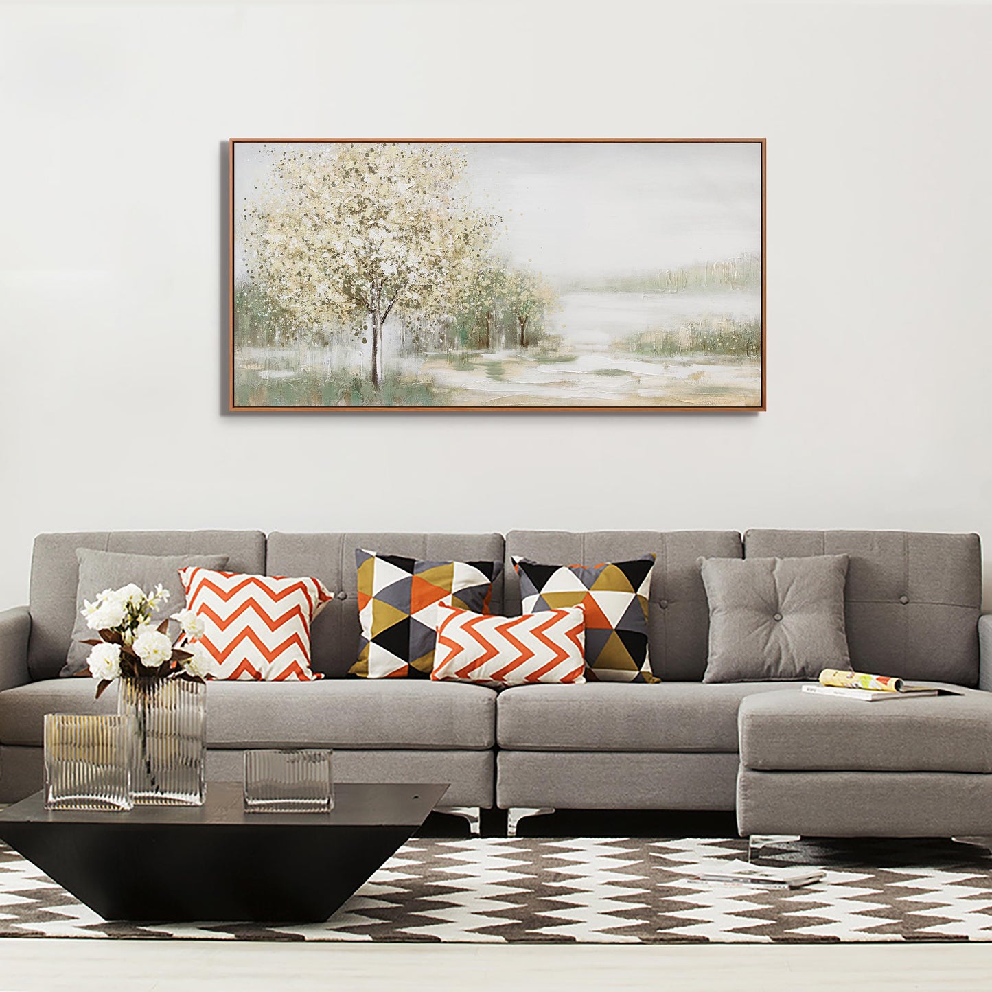 Framed Wall Art Spring Scene Nature Landscape Tree Artwork Decor Canvas Print Abstract Painting Picture Artwork Framed For Living Room Bedroom And Office Wall Decor 20x40 Inch