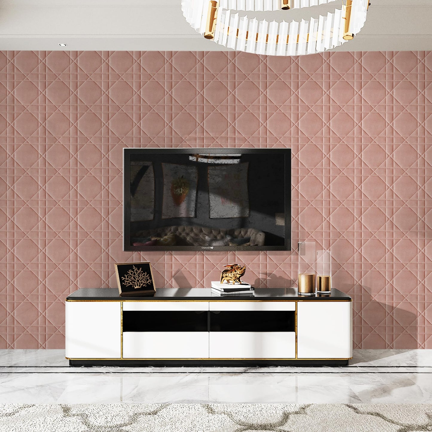Aurawall Velvet 3d wall panels for Interior wall Decor peel and stick, Soundproof Geometric Textured 3d Wall Panels for Living Room, Bedroom, TV Background Pink 17.7" x 17.7", Covers 26.15 Sq.Ft 12pcs