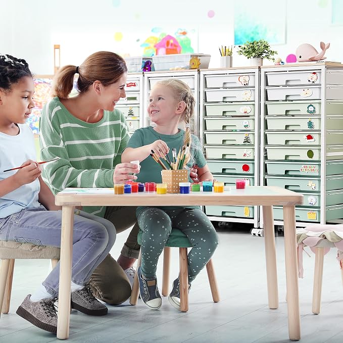 SYKIARIOL Rolling Cart with Drawers,10 Drawer Rolling Cart,Storage Cart,Utility Cart,Teacher Cart for Classroom Storage,Craft Cart with Wheels and Wooden Tabletop,Green