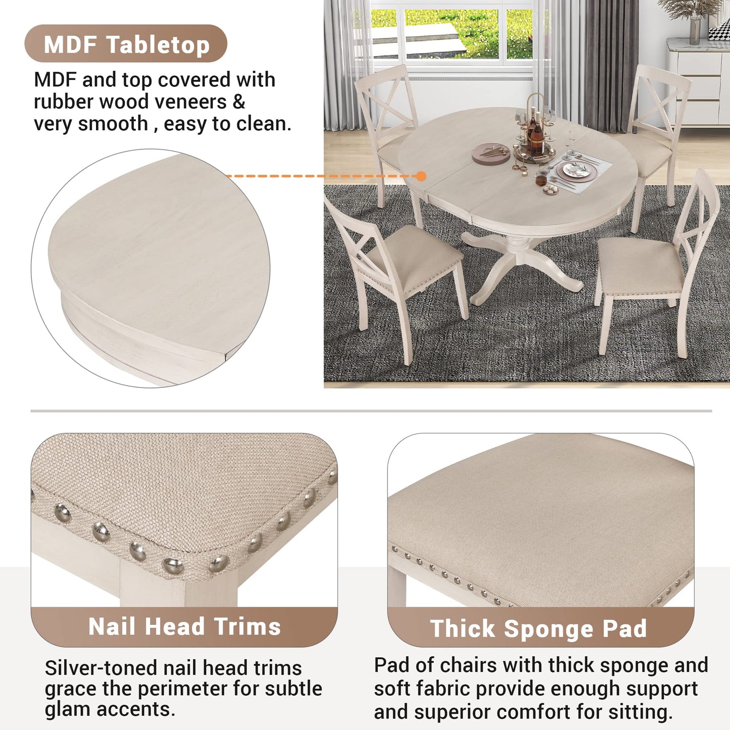 Merax Dining Table Set for 4,Retro Style Chairs with Solid Wood Legs for Kitchen Diningroom