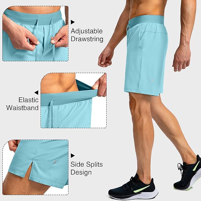 Men's Running Shorts with Zipper Pockets 9 Inch/ 7 Inch / 5 Inch Lightweight Quick Dry Gym Workout Athletic Shorts for Men(7 inch)