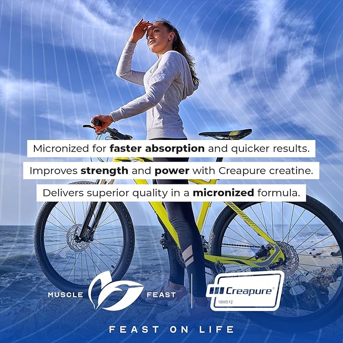 Muscle Feast Creapure - Micronized Creatine Monohydrate Powder | Premium Pre-Workout or Post-Workout | Creatine for Women & Men | Easy to Mix, Gluten-Free, Safe and Pure, (Blue Raspberry, 250g)