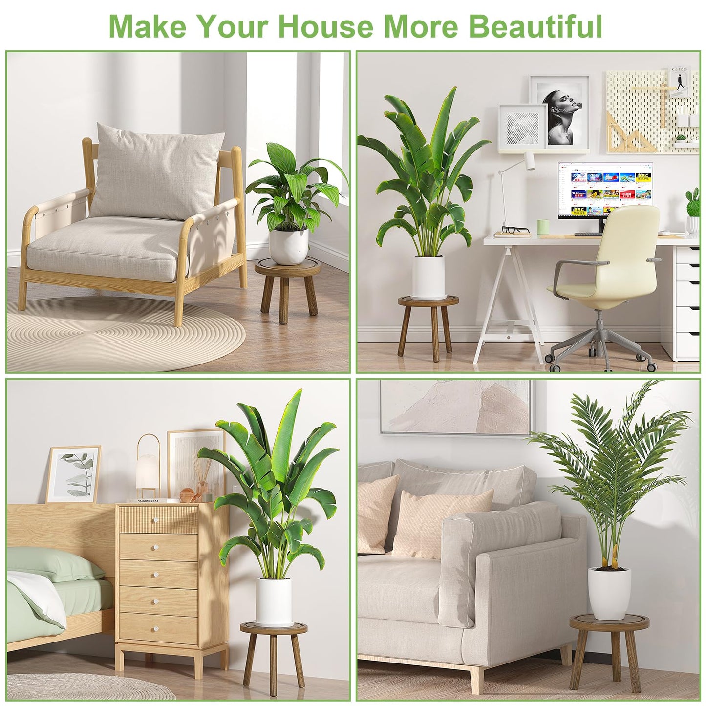 Vecxoty 3-Pack Wood Plant Stands Indoor, Single Plant Stand for 6-12 Inch Pots, Mid-Century Modern Plant Stool, Tall Plant Stand for Large Plants for Living Room, Balcony, Office (Dark Gray)
