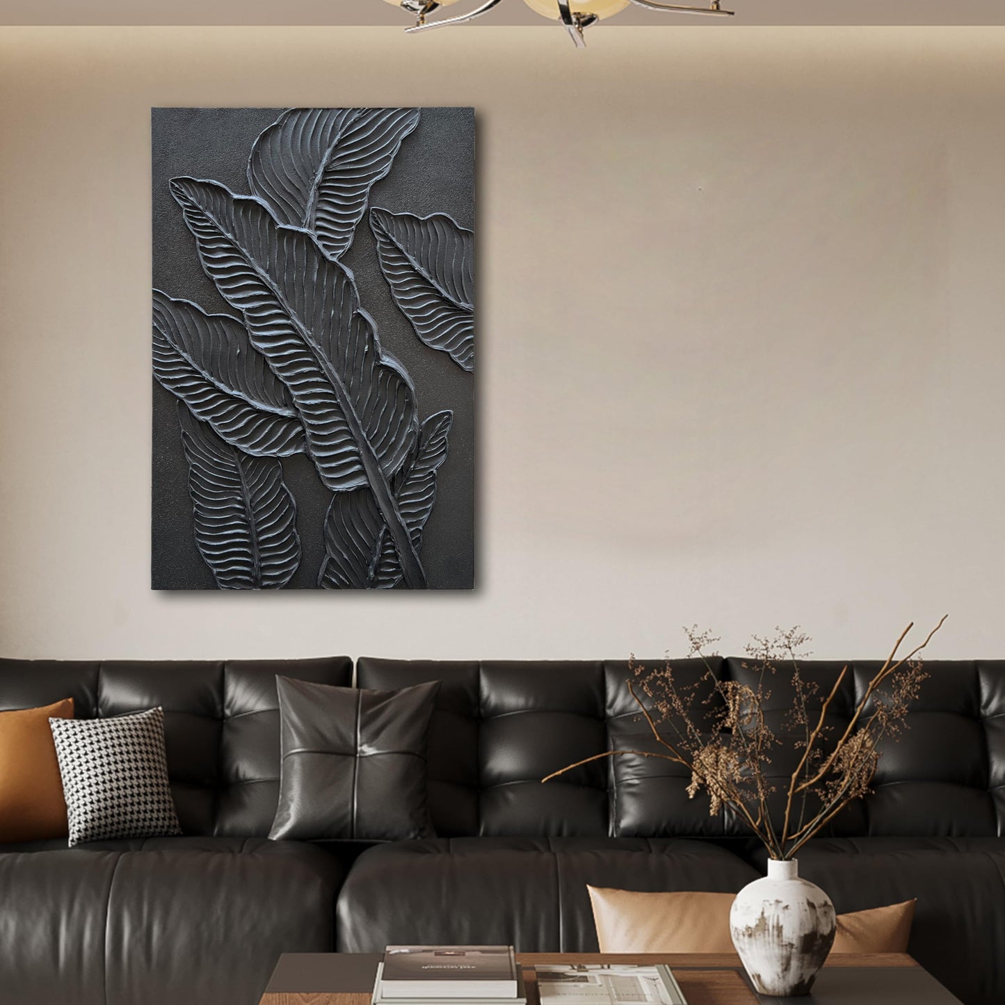 NANKAI Art Hand-Painted Black Thick Textured Art Oil Painting 36x24 inch Contemporary Abstract Art Painter's Living Room Corridor Wall Decoration