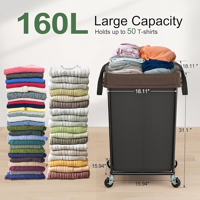 2PK Laundry Hamper with Wheels, Rolling Laundry Basket with Wheels Laundry Sorter Cart, Narrow Slim Clothes Hamper Organizer with Sturdy Metal Frame