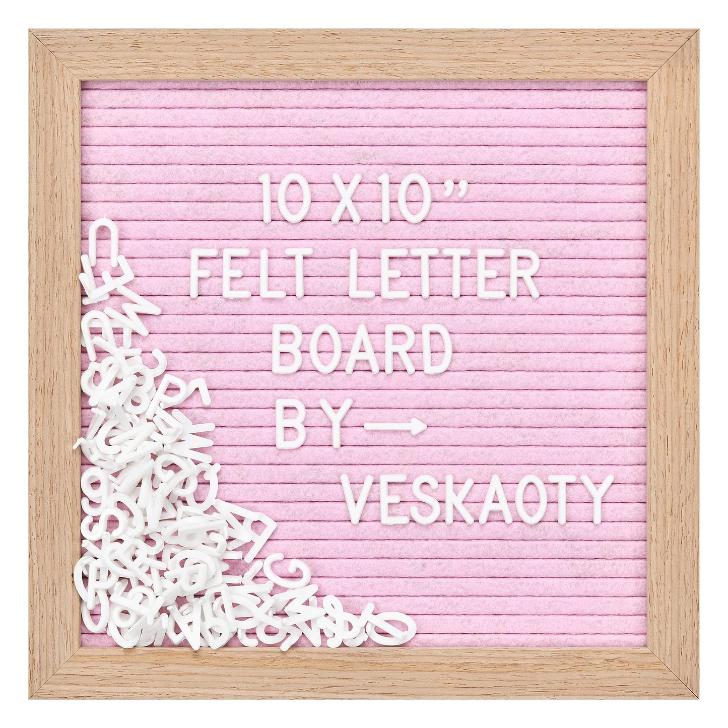 Felt Letter Board with 294 Letters, Numbers & Symbols - 10 x 10 inch Changeable Message Board with Wooden Frame Wall Mount Hook, Pink & Wood