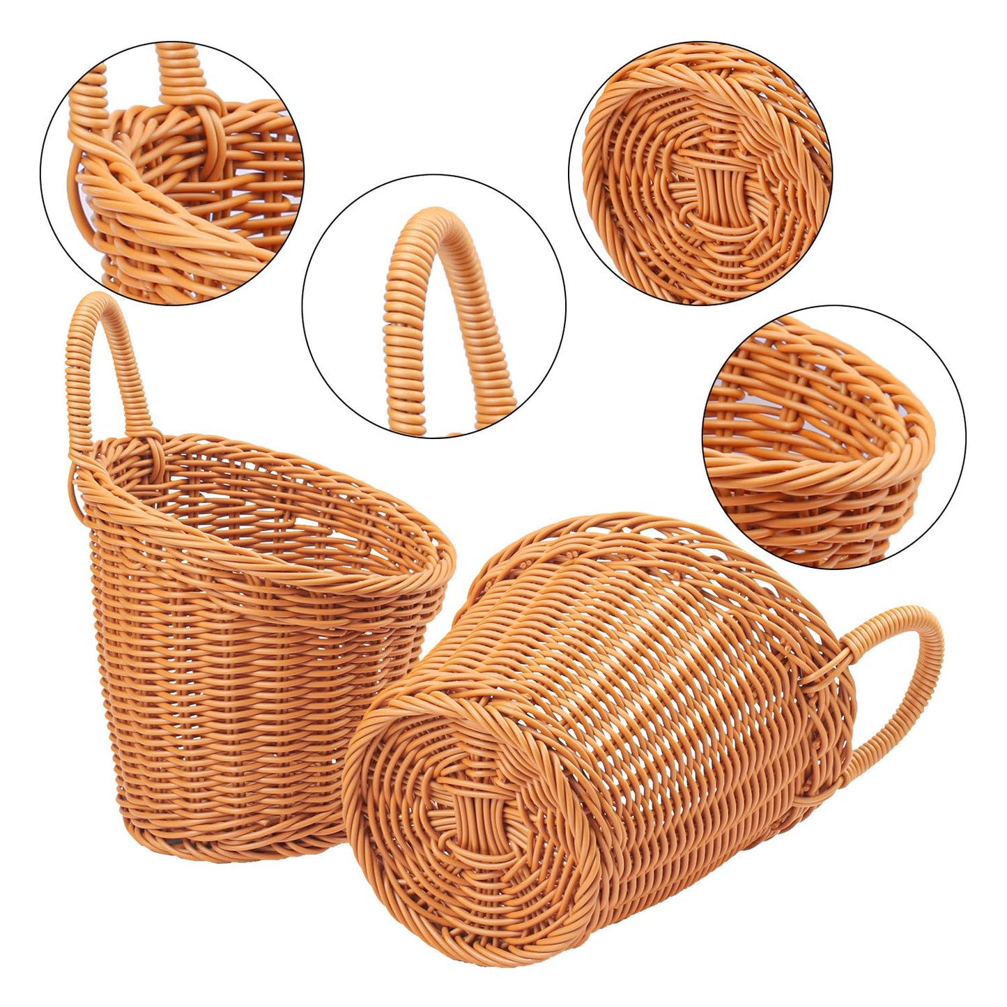 Geytetqi 5 Pack 6.7 x 6 inch Woven Hanging Fruit Basket, Wall Hanging Wicker Baskets, Wall Fruit Wicker Basket for Kitchen, Planter, Vegetable & Fruit, Boho Home Decor