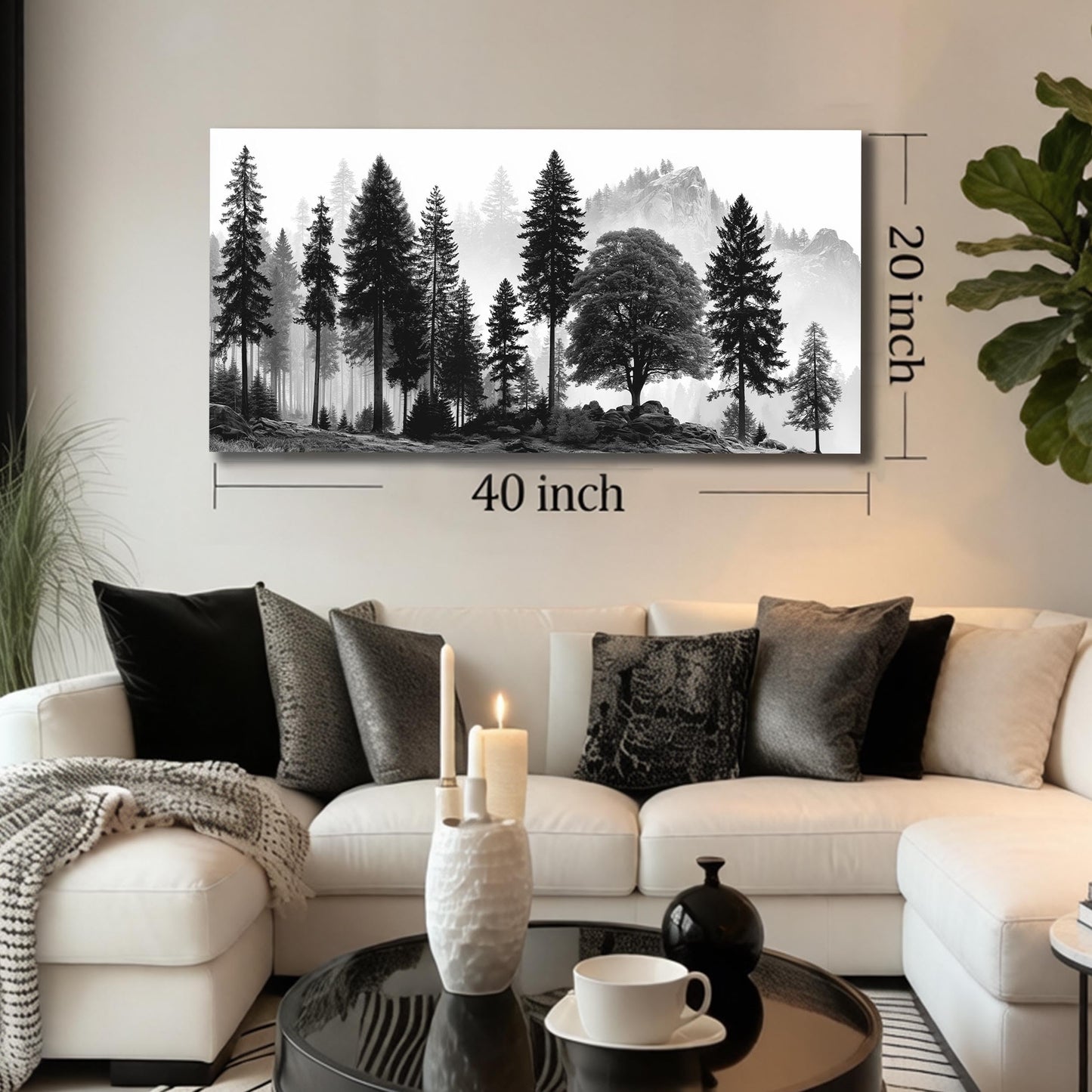 CPKATMT Foggy Forest Wall Art for Living Room Black Tree Pictures wall Decor for Office Natural Landscape Wall Decor for Bedroom 20 x 40 Inch