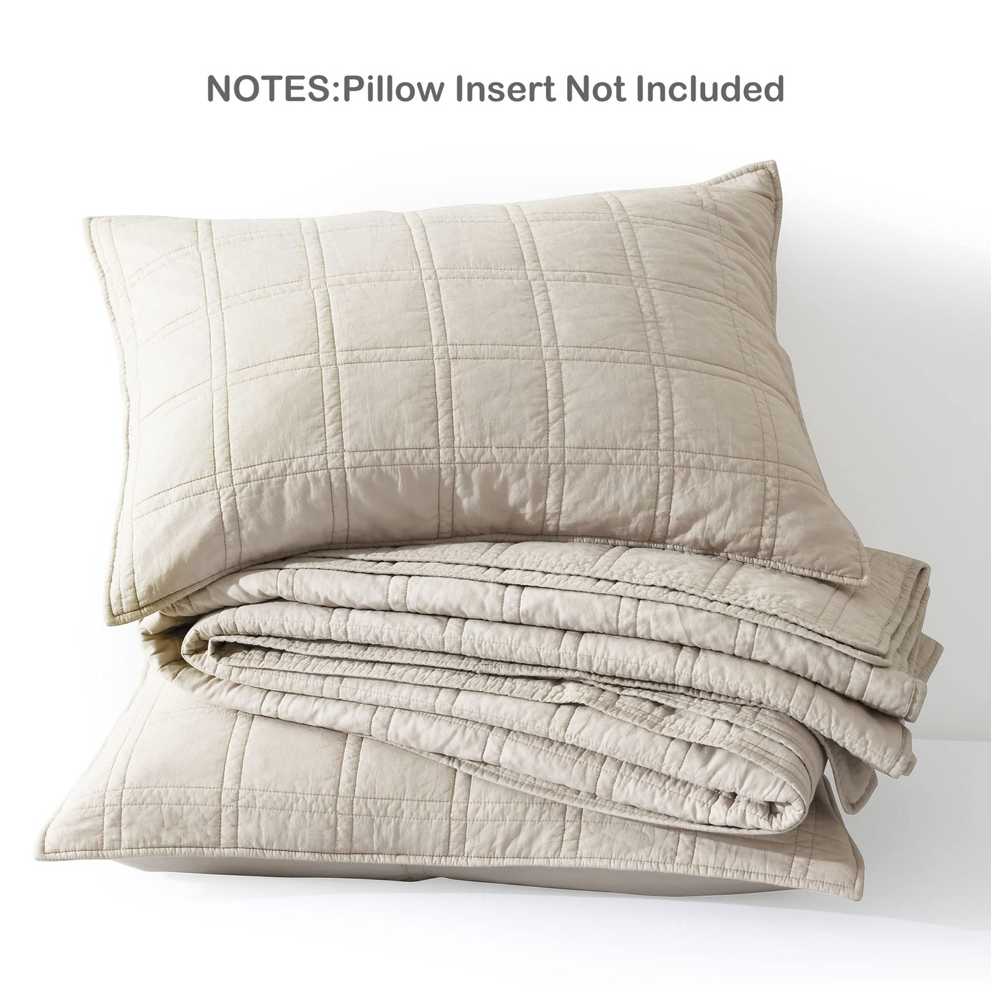 HORIMOTE HOME 100% Cotton Quilt Queen Size Beige Bedspread, Pre-Washed 3-Piece Cozy Lightweight Stitching Decorative Bedding Cover Coverlet Set with 2 Shams in Geometric Pattern for All Season