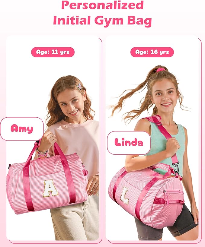 Birthday Gifts for Daughter, Girl Gym Bag, Kids Initial Overnight Duffel Bags with Shoe Compartment, Personalized Travel Bag with Makeup Pouch, Cool Stuff for Preteen (Letter B)