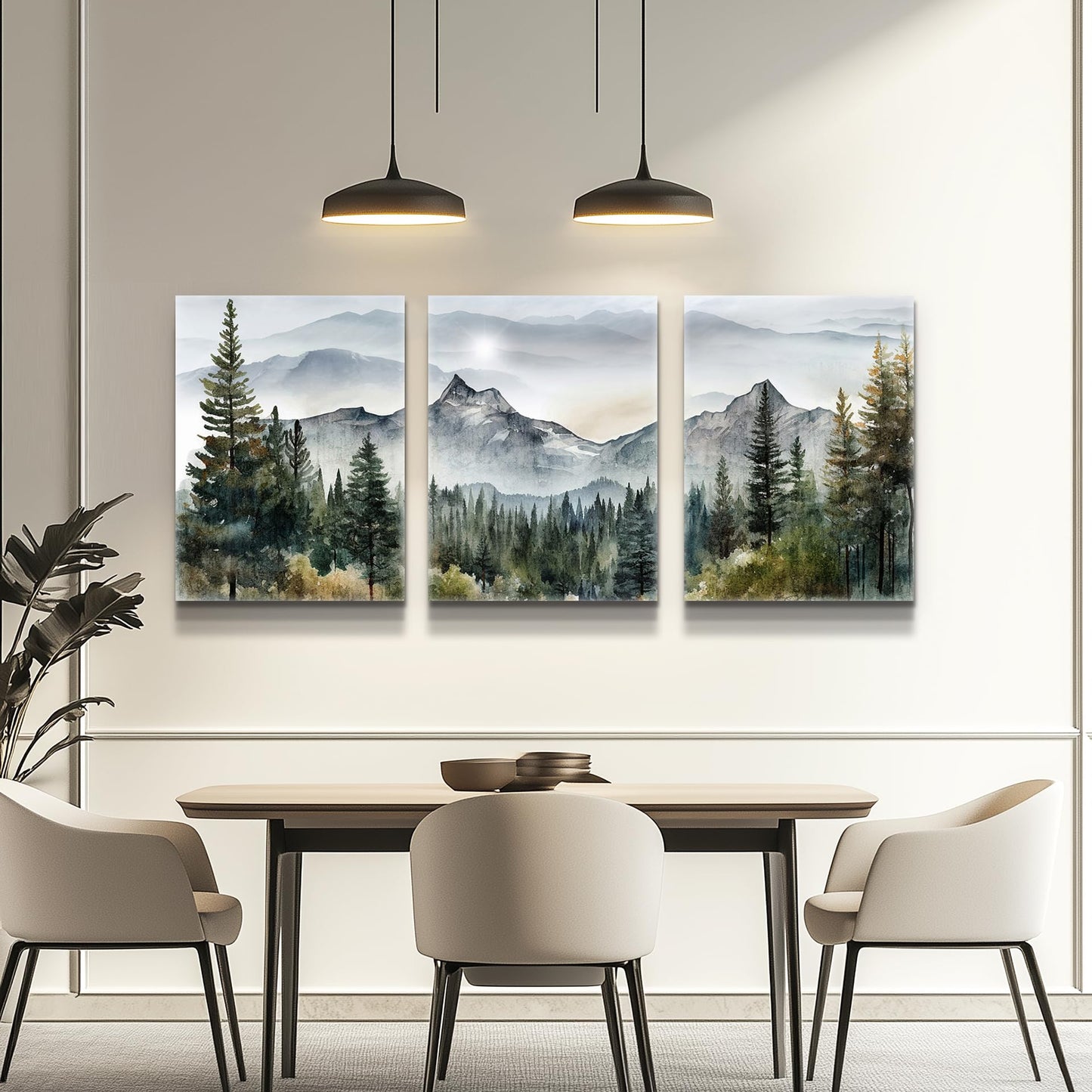 MHARTK66 Wall Art for Living Room Modern Wall Decor for Bedroom Office Decor Abstract Mountain Forest Landscapes Ink Painting 3 Piece Framed Canvas Art Prints Ready to Hang Wall Pictures Home Decor