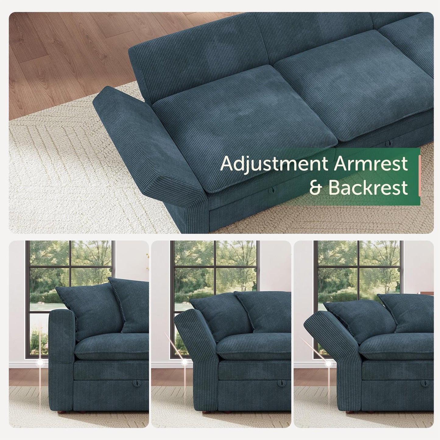 HONBAY Modular Sectional Sofa with Ottoman, 7 Seat U Shaped Couch with Storage & Pillows, 137 Inch Oversized Sectional Sofa for Living Room, Blue
