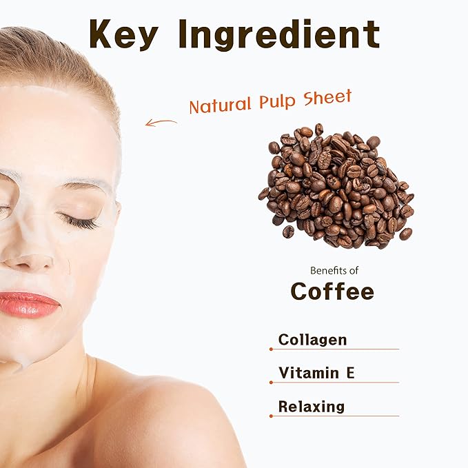 Purederm Coffee Essence Collagen Mask (12 Pack) - Coffee Extracts and Soothing Ingredients to Care for Your Tired Skin in a Comfortable…