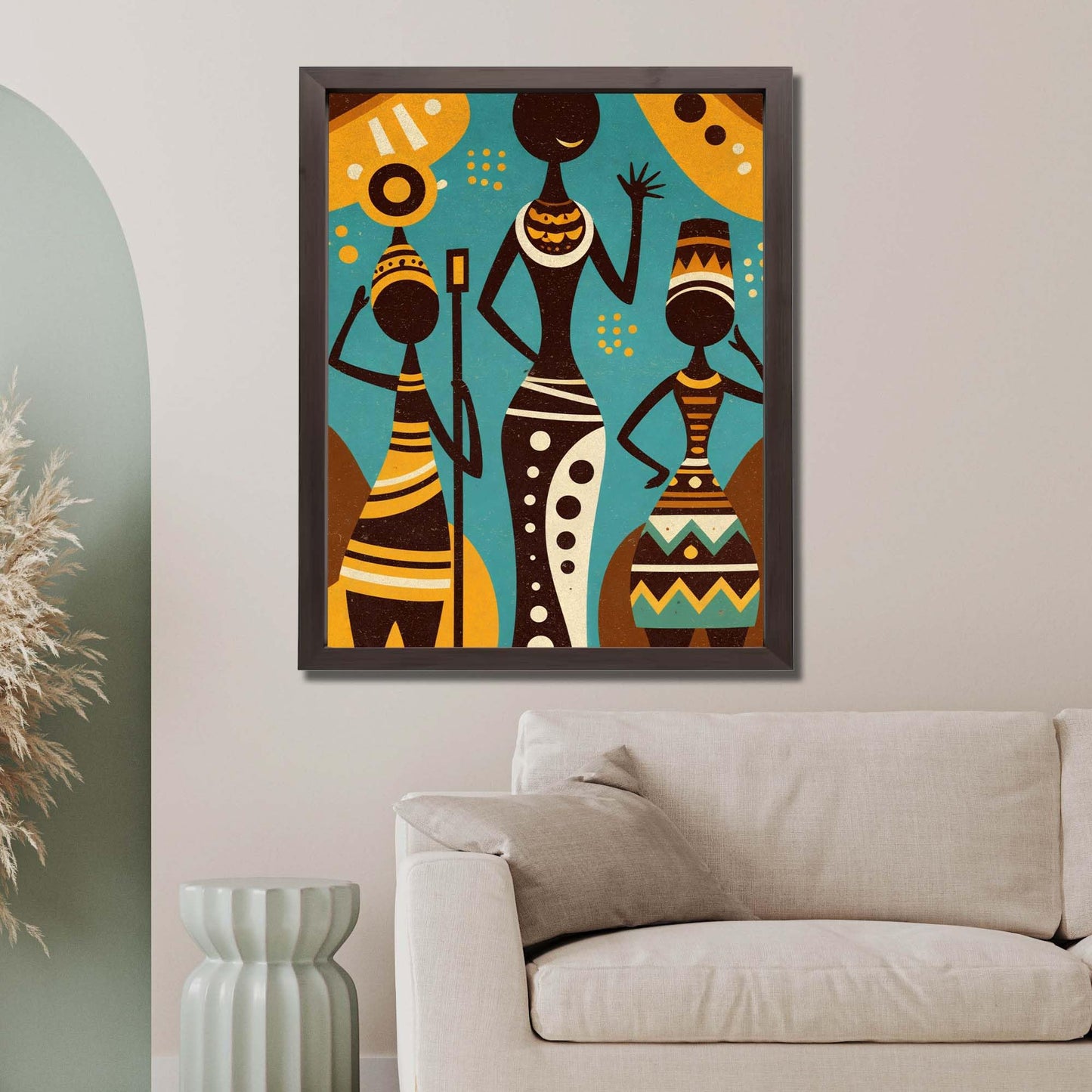ALPINE INK CO. African Tribal Figures Glossy Poster - Modern Cultural Silhouette Artwork - Bold Geometric Pattern Design - Living Room Wall Decor - 8x10 Unframed Glossy Print