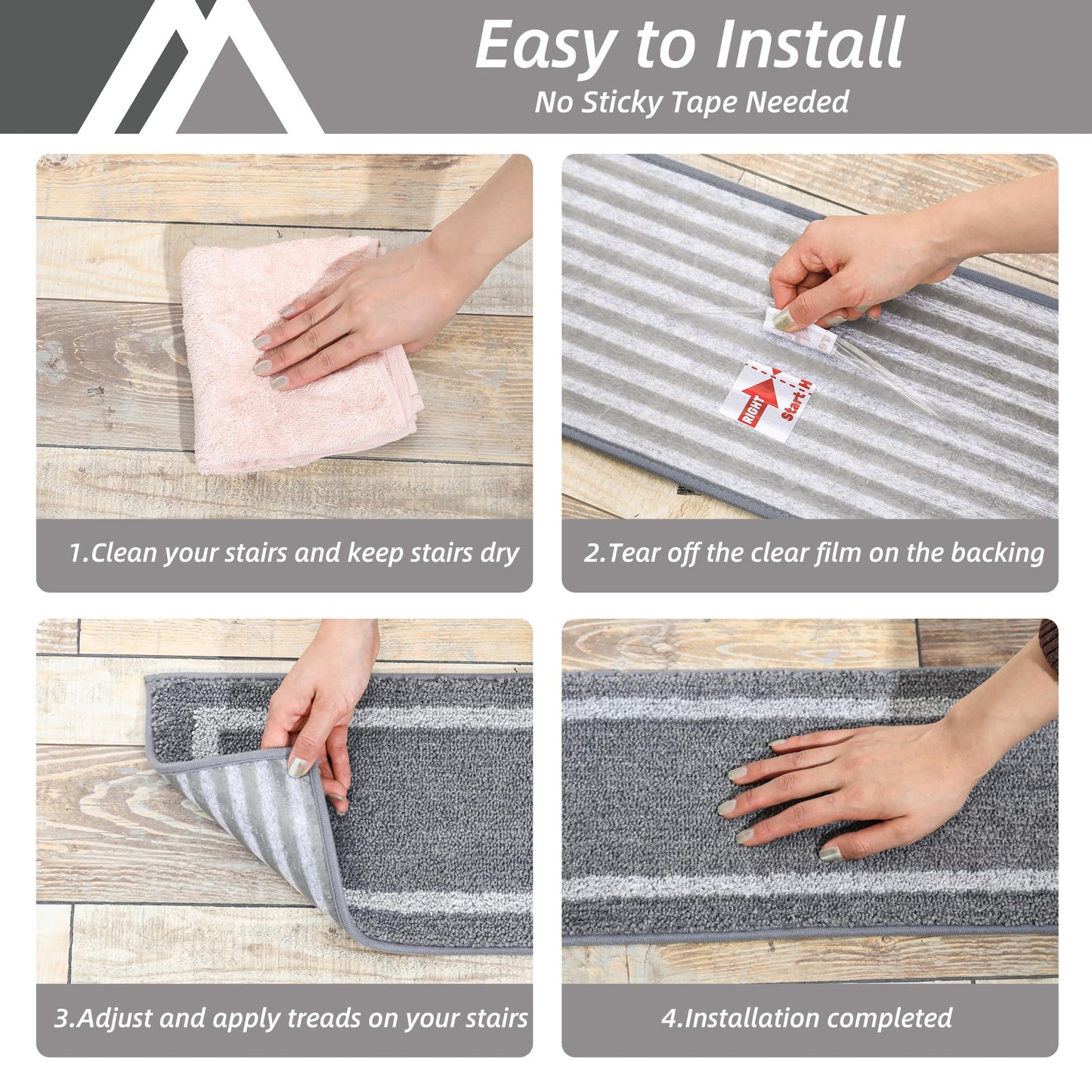 COSY HOMEER Soft Stair Treads Non-Slip Carpet Mat 28inX9in Indoor Stair Runners for Wooden Steps, Stair Rugs for Kids and Dogs, 100% Polyester TPE Backing 10pcs,Grey