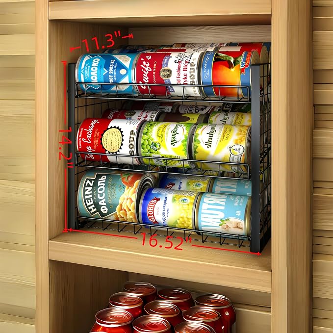 3 Tier Stackable Can Rack Organizer for Pantry, Adjustable Can Holder for Various Ounce of Canned Food Soup Goods Soda Drink, Rolling Tiered Can Dispenser for Kitchen Cupboard Cabinet, 2 Pack