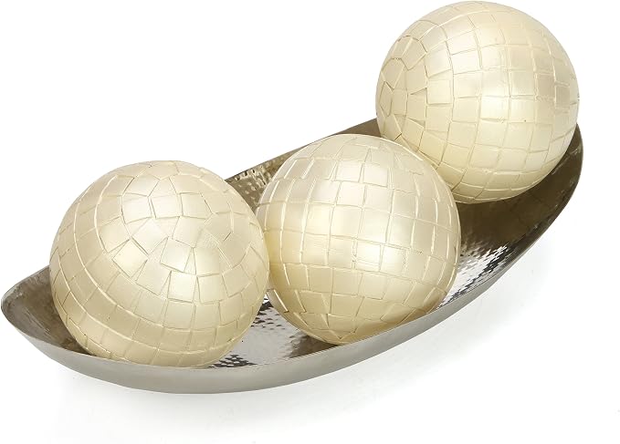 Hosley Hammered Stainless Steel Oval Bowl – 13.5” Decorative Centerpiece for Candles, Orbs, Potpourri & Table Styling | Modern Home & Event Décor