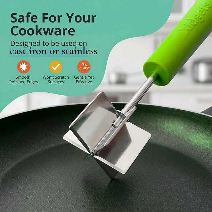 Stainless Steel Meat Chopper & Masher | 6-Blade Ground Beef Chopper Tool | Hamburger Smasher | Oversized Ergonomic Handle | Soft Grip | Dishwasher Safe - 9" (Zippy Green)