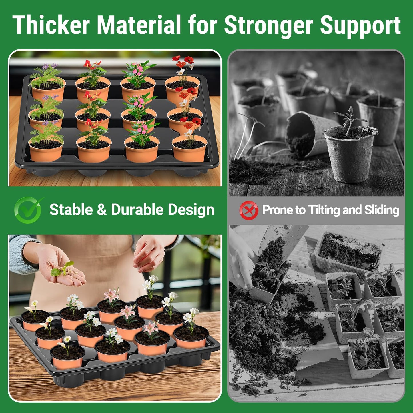 Sckee 12 Cell Round Nursery Pots Trays,Flower Pot Moving Tray, Nursery Pot Tray Plastic Planting Pot Carrying Trays for Moving Nursery Pot (17.2"×13.2"×2.5", 10PCS for 4'' Pots)