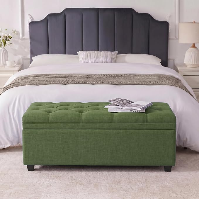 Mangodan 43" Storage Ottoman Bench, Tufted Ottoman with Storage for Living Room, Large End of Bed Ottomans, Modern Entryway Benchs, Window & Bedroom Benches for Foot of Bed (Green)