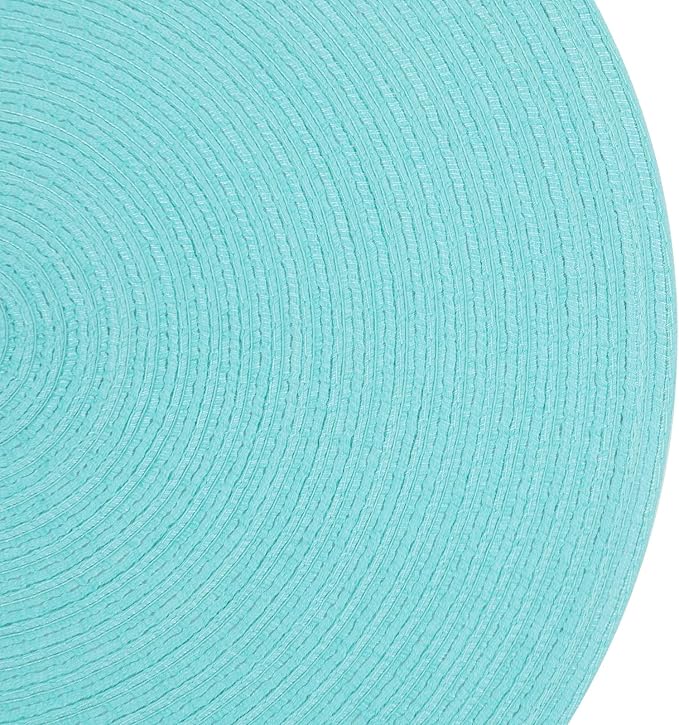 SHACOS Round Placemats Set of 4 Washable 15 inch Round Table Mats Cotton Polyester Woven Braided Place Mats for Dining Table Wedding Party Decor (Aqua, 4)