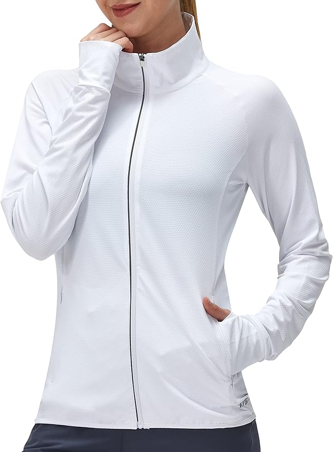 Women's UPF 50+ UV Sun Protection Clothing Long Sleeve Athletic Hiking Shirts Lightweight SPF Zip Up Outdoor Jacket