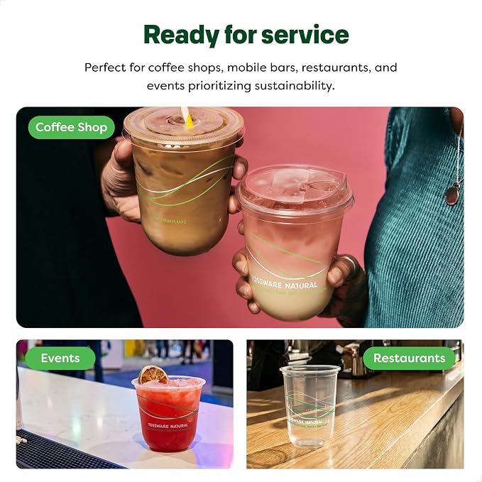 TOSSWARE NATURAL 16oz Arc Green Wave - Plant Based 98mm Clear Cold Cups - Plastic Alternative for Parties, Bachelorettes, Weddings - Recyclable - Set of 50