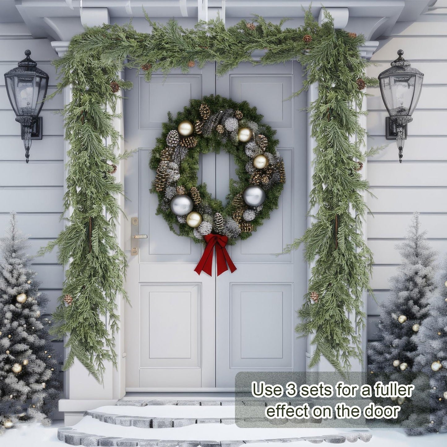 Daifunli 1 Pcs 6 ft Christmas Cedar Garland Greenery Realistic Cedar Pine Needles Garland Artificial Decoration for Table, Mantel, Wall, Home Winter Holiday Party Decor