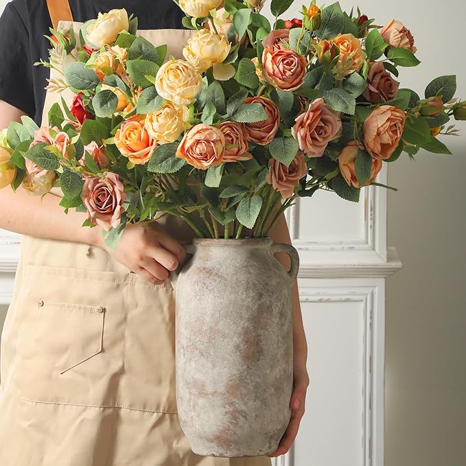 Large Flower Vase Home Decor - Tall Ceramic Farmhouse Rustic Table Vases with Handle Living Room Decoration Decorative Modern Vintage for Floor Kitchen Shelf Coffee Dining Desk Fireplace (12" Retro)
