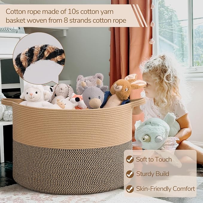 INDRESSME 115L Extra Large Blanket Basket, Woven Baskets for Storage, Wicker Storage Basket for Organizing Woven Laundry Baskets for Toy Pillow Shoe Entryway, Camel & Mix Camel