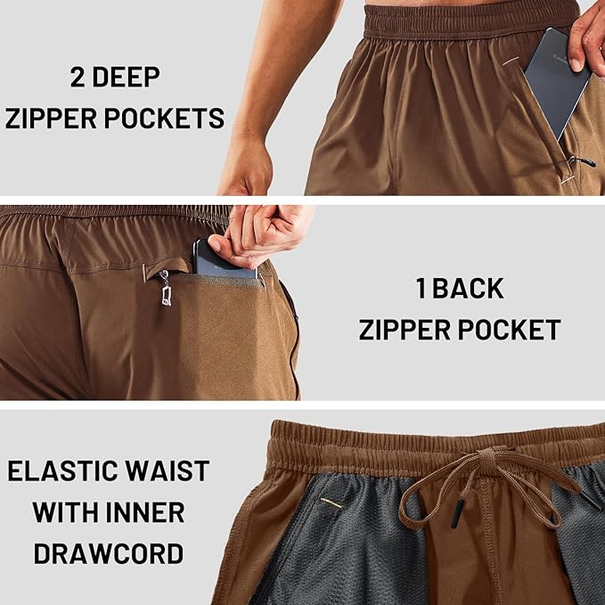 MIER Men's Quick Dry Running Shorts with Zipper Pocket, Elastic Waist Athletic Workout Exercise Fitness Shorts, 7 Inch