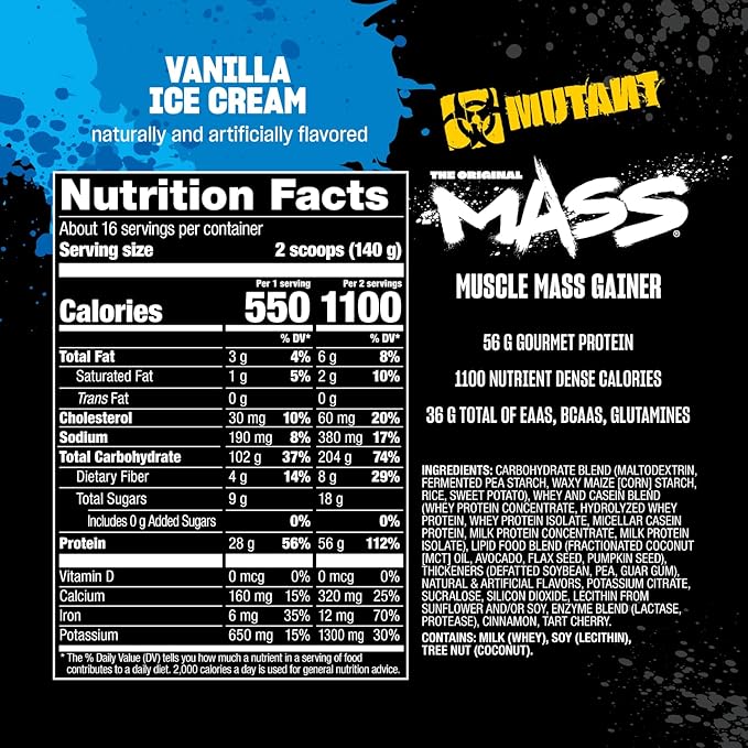 Mutant Mass | Weight Mass Gainer Protein Powder - high Calorie Protein Powder for Muscular Mass - Vanilla Ice Cream - 5 Pound