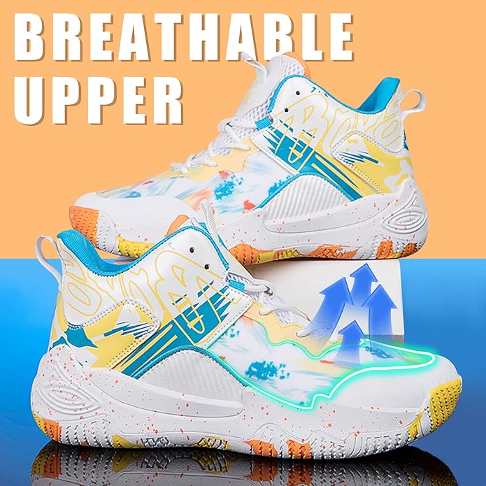 Men's Basketball Shoes Breathable Anti Slip Fashionable Graffiti Training Shoes Outdoor Shoes