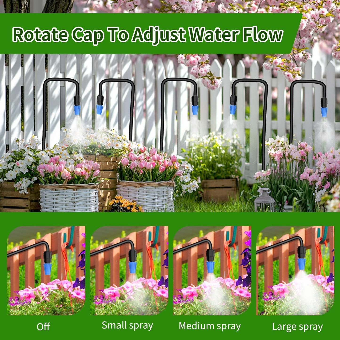 165FT Drip Irrigation System with Timer, Automatic DIY Garden Watering Kit with 1/2" & 1/4" Tubing, Solid Brass Connectors & Adjustable Sprayers for Plants, Garden, Lawn, Greenhouse, Raised Beds