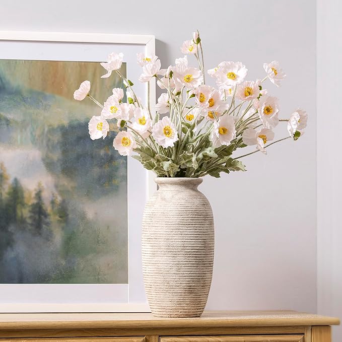 Ceramic Flower Vase, 12.5" Large Vases Home Decor Rustic Farmhouse Tall Pottery Decorative Pampas Vase for Table Living Room Entryway Mantel Bookshelf Bedroom Bathroom Kitchen - D