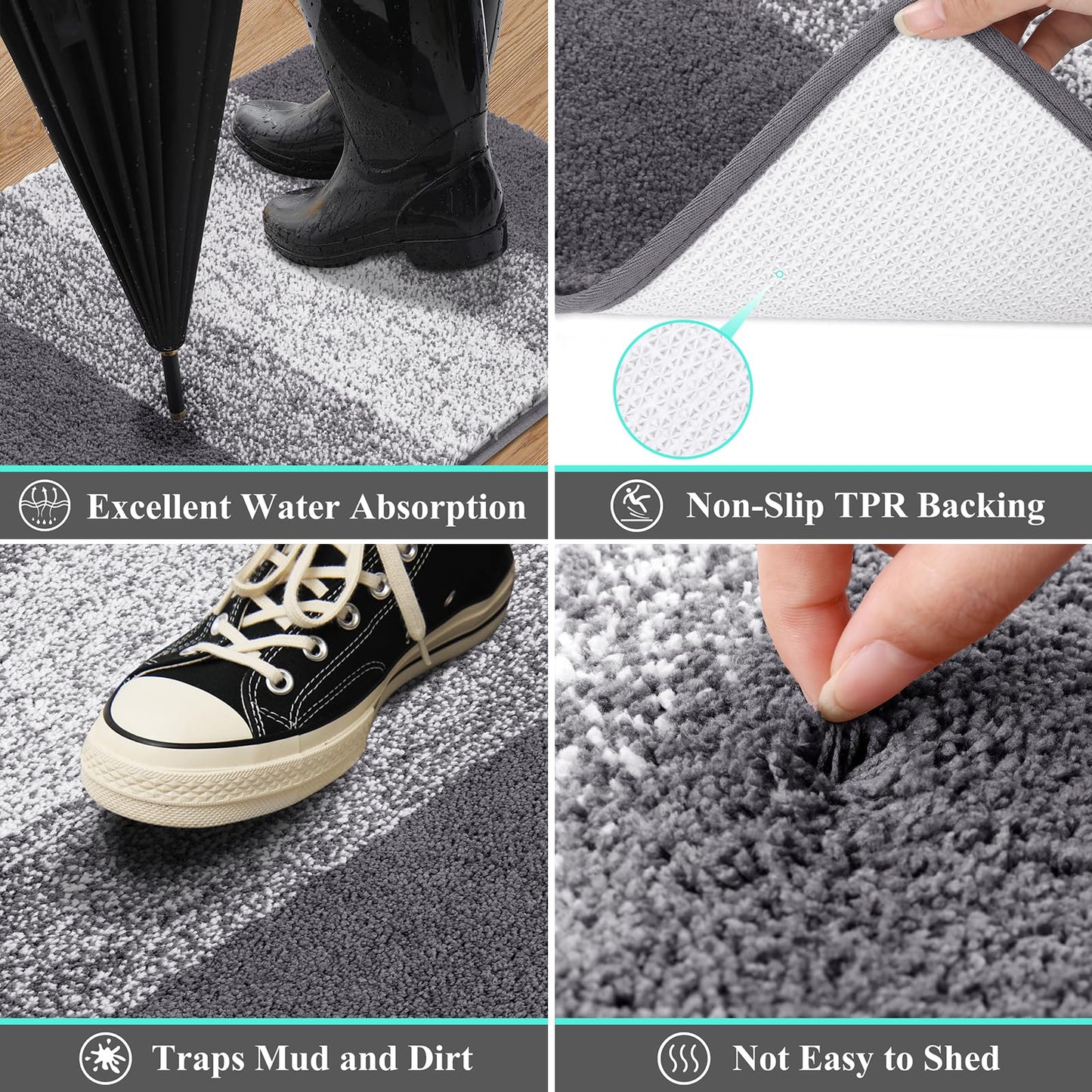 Vaukki Indoor Doormat Entryway Door Mat, Non Slip Absorbent Mud Trapper Mat Inside Floor Mat, Washable Door Carpet for Entryway (20''x32'', Grey)