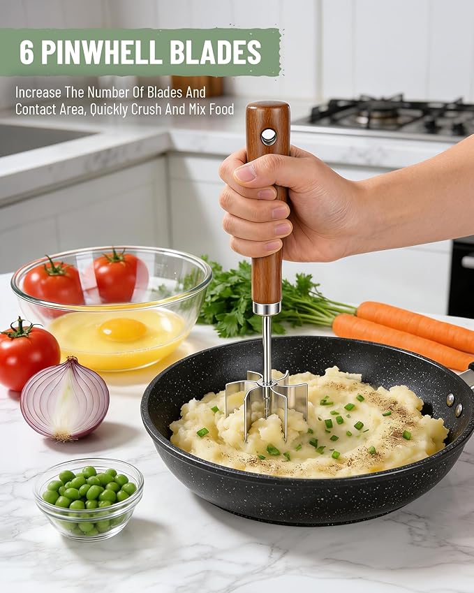Meat Chopper Stainless Steel Masher: Hamburger Smasher Tool with Heat Resistant 6 Curve Blades - Burger Shredderfor Ground Beef Grinder & Potato Mix Kitchen Gadgets