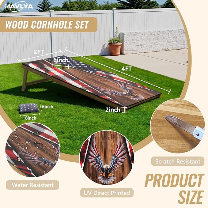 Cornhole Board Set,Corn Hole Games for Adults Outdoor,2X4FT Solid Wood Regulation Cornhole Boards with 8 Cornhole Beans Bags & Carry Case