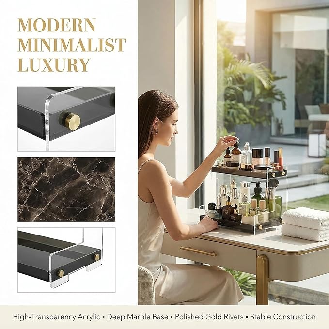 FFK Bathroom Organizer Countertop,2 Tier Bathroom Counter Organizer Kitchen Spice Rack Cosmetic Organizer,Countertop Storage Shelf for Bathroom, Kitchen, Living Room, Bedroom, Dressing Table