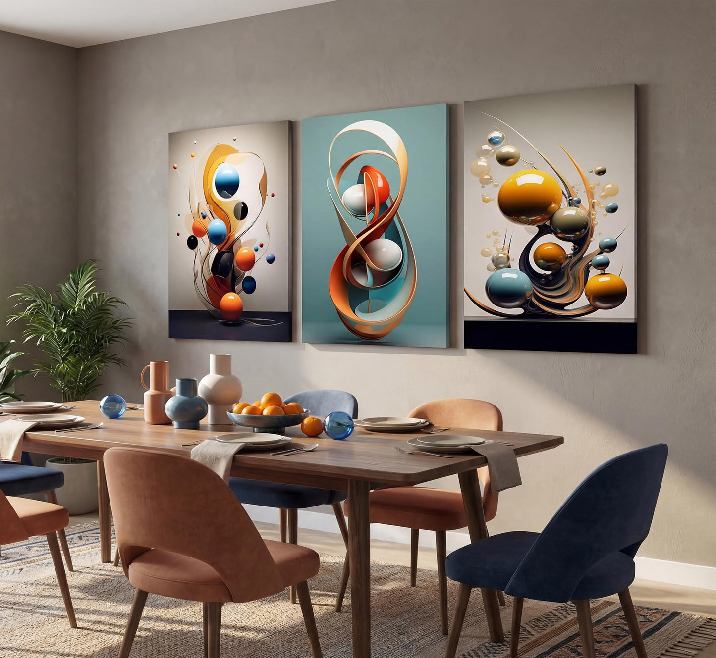 3pcs Modern Abstract Canvas Wall art Three-Dimensional Geometric Spheres Wall Decor Pictures Minimalist Medieval Posters Prints for Living Room Bedroom Office Home decorate Prepare to hang